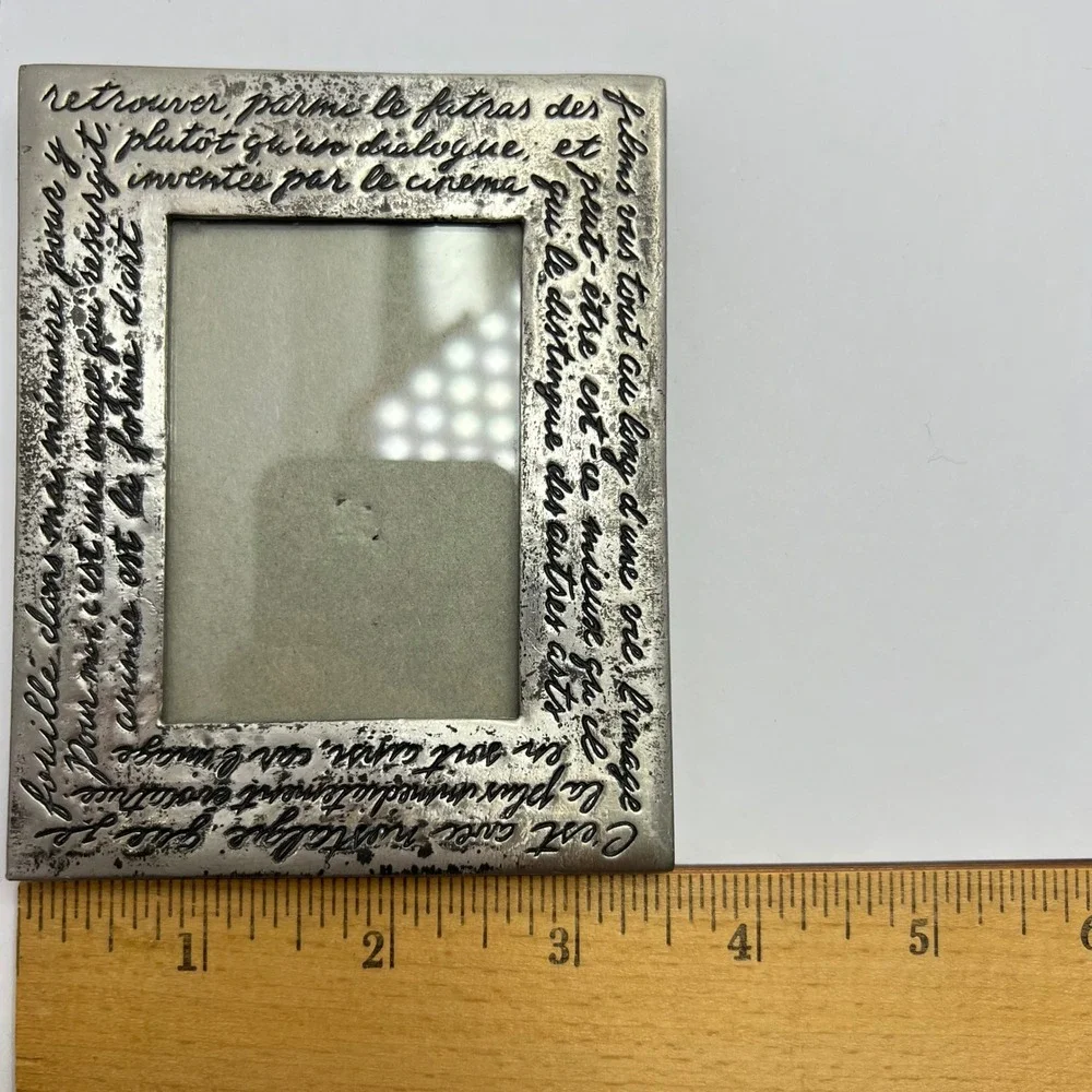 Vintage French Script Photo Frame 3x2 Pewter Tone Romantic Parisian Shabby Chic